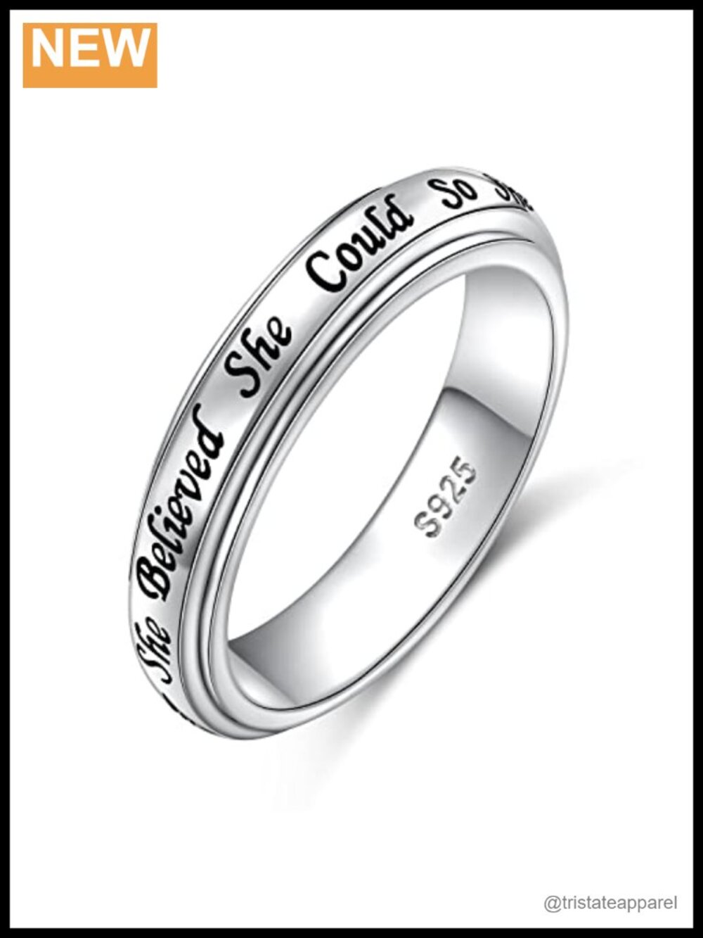 925 Sterling Silver Spinner Ring "She Believed She Could So She Did" Fidget